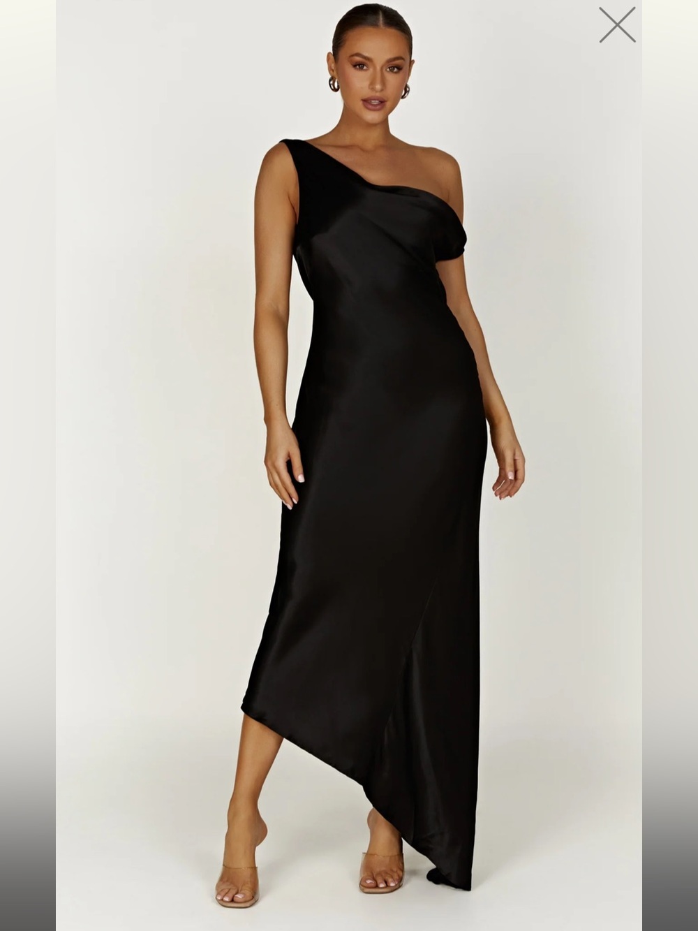 Meshki One-Shoulder Black Satin Evening Dress - BRAND NEW